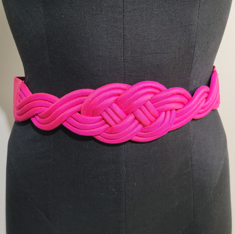 Braided pink silk belt fuschia statement knotted belt